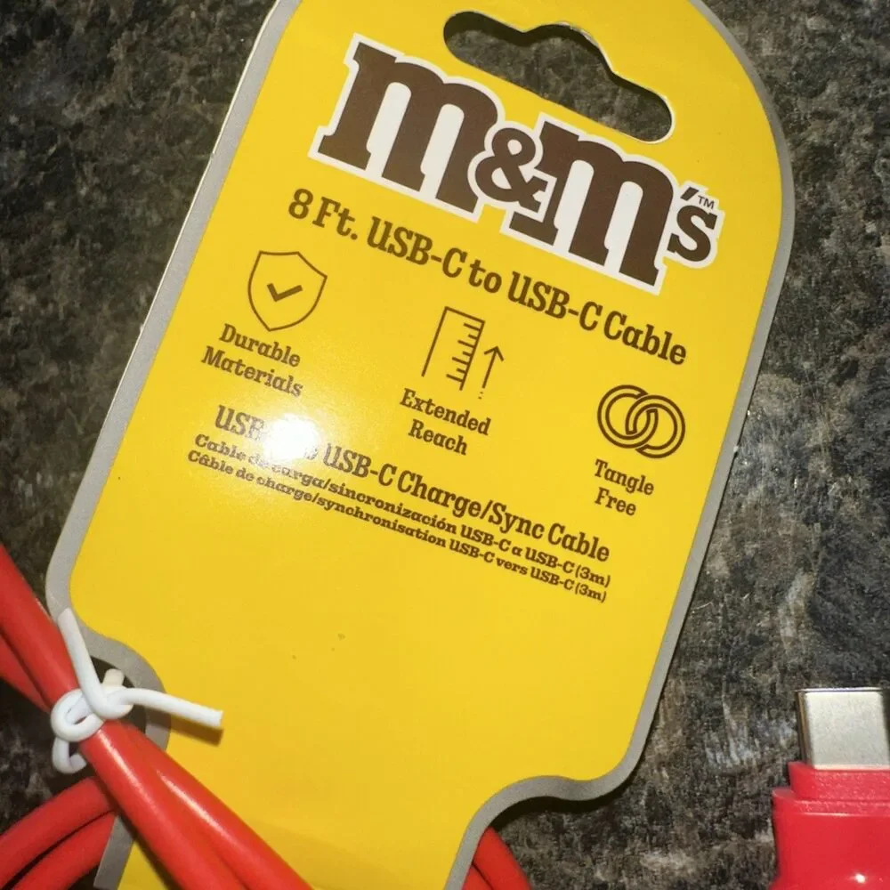 M&M Red 8ft MultiPort USB-C- USB-C Charging Cord New W/ Tags